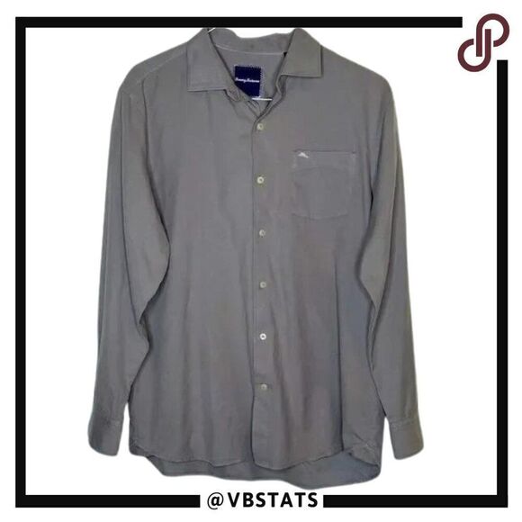 Tommy Bahama Gray Silk-Cotton Blend LS Medium Shirt in Gray - Picture 1 of 4